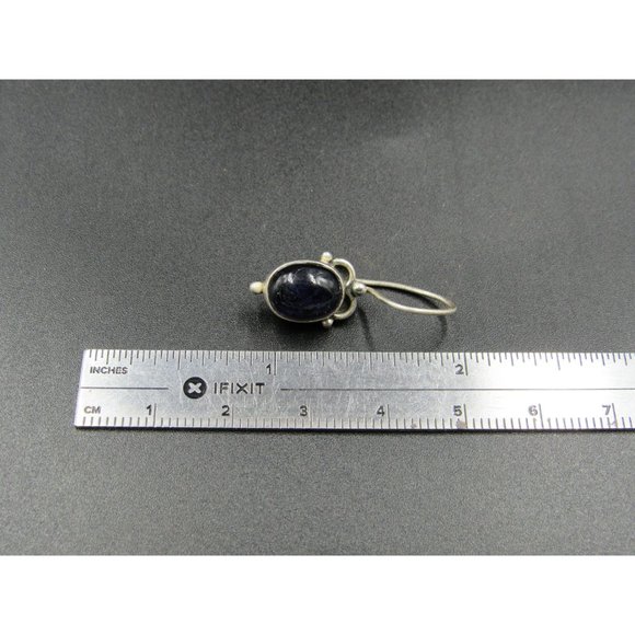 Sterling Silver Heavily Tarnished Dark Amethyst Stone Earrings - Picture 4 of 5